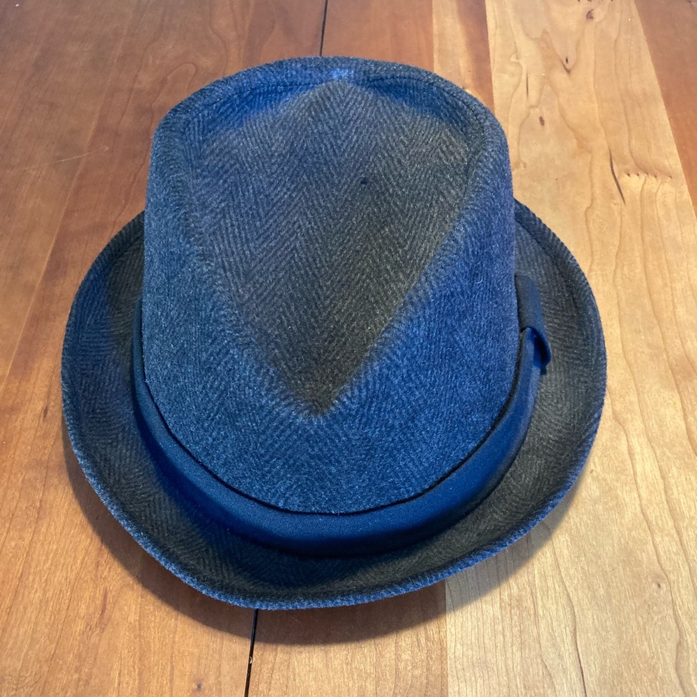 Gray, herringbone, trilby, fedora hat